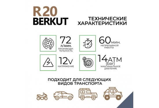 Компрессор переносной 12V BERKUT R20