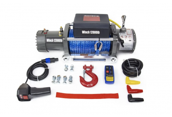 Лебедка электрическая 12V Electric Winch 12000lbs / 5443 кг синтетический трос