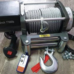 Лебедка электрическая 24V Electric Winch GRIZZLY 17000lbs / 7727 кг стальной трос