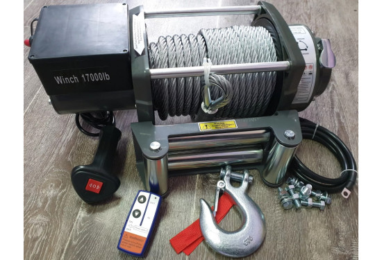 Лебедка электрическая 12V Electric Winch GRIZZLY 17000lbs / 7727 кг стальной трос