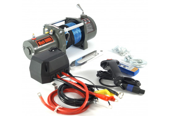 Лебедка электрическая 12V Electric Winch 6000lbs / 2722 кг синтетический трос