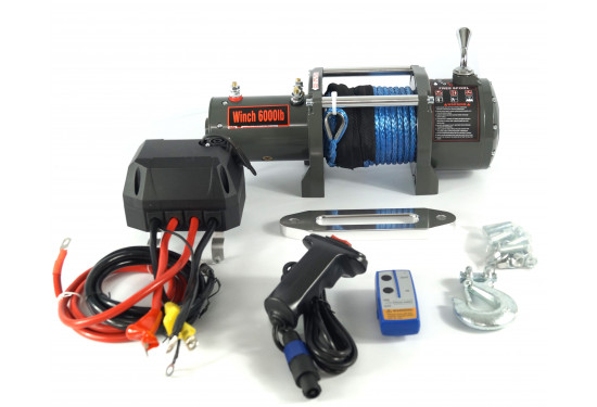 Лебедка электрическая 12V Electric Winch 6000lbs / 2722 кг синтетический трос