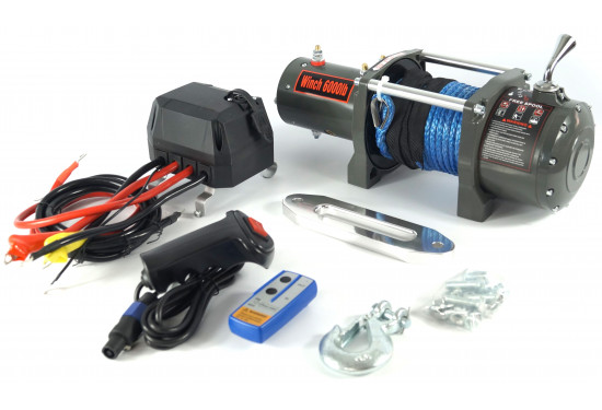 Лебедка электрическая 12V Electric Winch 6000lbs / 2722 кг синтетический трос