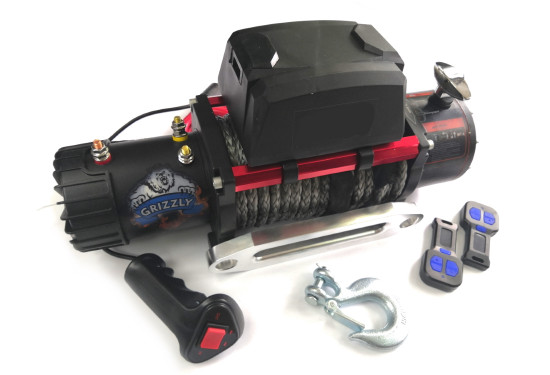 Лебедка электрическая 12V Electric Winch GRIZZLY 9500lbs / 4310 кг синтетический трос