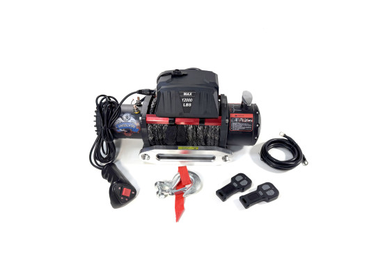 Лебедка электрическая 12V Electric Winch GRIZZLY 1200lbs / 5443 кг синтетический трос