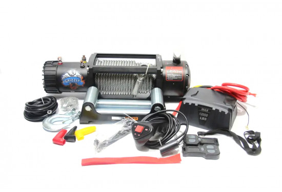 Лебедка электрическая 12V Electric Winch GRIZZLY 12000lbs / 5443 кг стальной трос