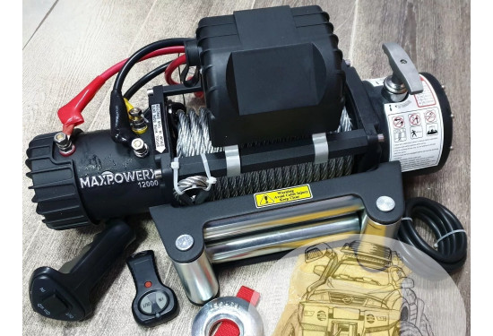 Лебедка электрическая 12V MAXPOWER 12000lbs / 5443 кг стальной трос