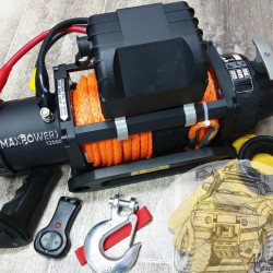 Лебедка электрическая 12V MAXPOWER 12000lbs / 5443 кг синтетический трос