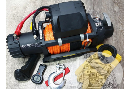 Лебедка электрическая 12V MAXPOWER 12000lbs / 5443 кг синтетический трос