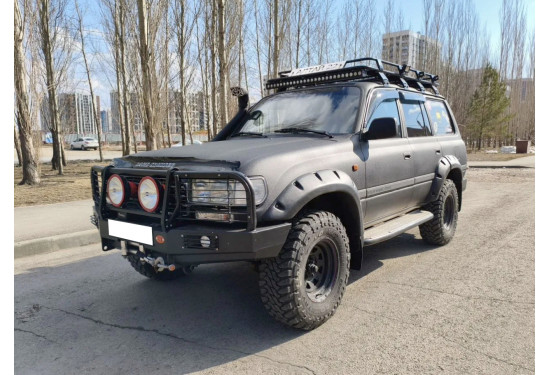 Бампер силовой передний OJ серии "ТРОФИ" для Toyota Land Cruiser 80 с кенгурином и ПТФ