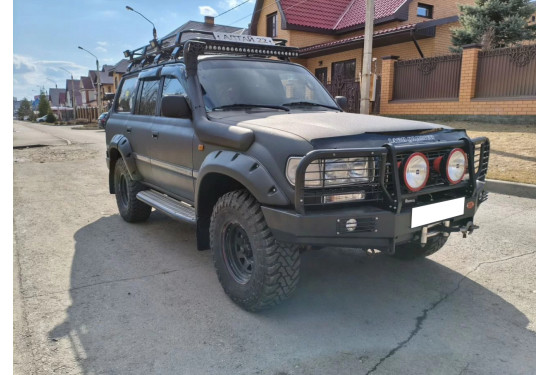 Бампер силовой передний OJ серии "ТРОФИ" для Toyota Land Cruiser 80 с кенгурином и ПТФ