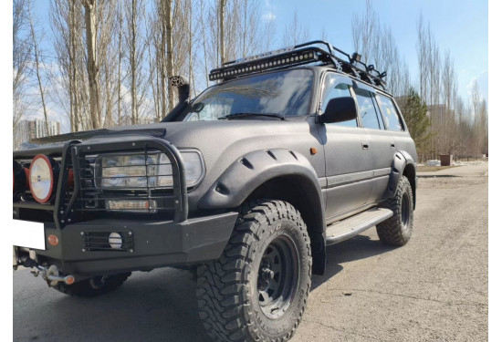 Бампер силовой передний OJ серии "ТРОФИ" для Toyota Land Cruiser 80 с кенгурином и ПТФ