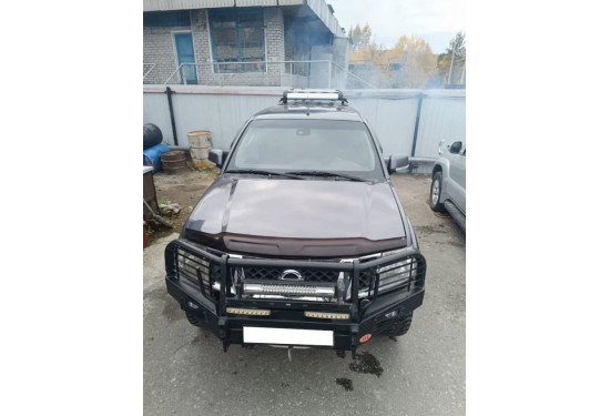 Бампер силовой передний OJ серии "ТРОФИ" для Nissan Navara D40 / Pathfinder R51 2010-2015 с кенгурином и противотуманными фарами