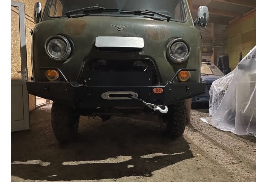 Бампер силовой передний OJ серии "ТРОФИ" для УАЗ 2206 "Буханка" с местами под ПТФ