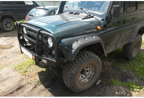 Бампер силовой передний OJ серии "ТРОФИ" для УАЗ Хантер и УАЗ 469/3151 с местами под ПТФ