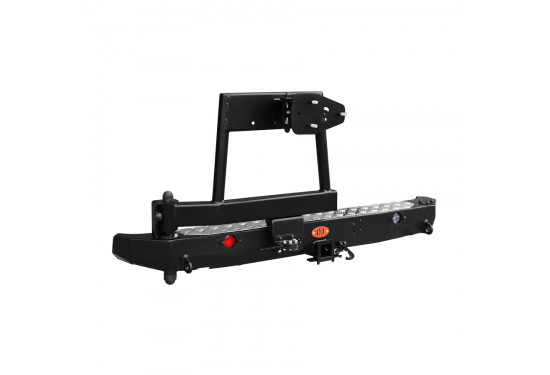 Бампер силовой задний OJ серии "ТРОФИ" для ВАЗ 2121 Нива и ее модификаций с калиткой под запаску и квадратом под фаркоп