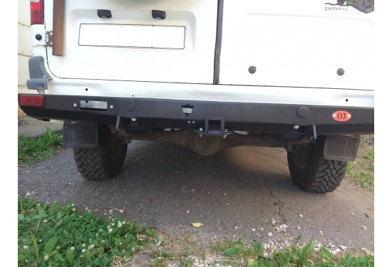 Бампер силовой задний OJ серии "ТУРИЗМ" для ГАЗ Соболь 4х4 (221717, 22177, 27527) с квадратом под фаркоп