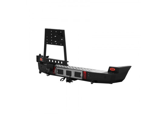 Бампер силовой задний OJ серии "ТРОФИ" для Chevrolet NIVA с калиткой под запаску и квадратом под фаркоп