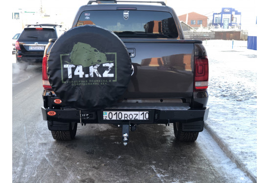 Бампер силовой задний OJ серии "ТРОФИ" для Volkswagen Amarok с калиткой под запаску и квадратом под фаркоп