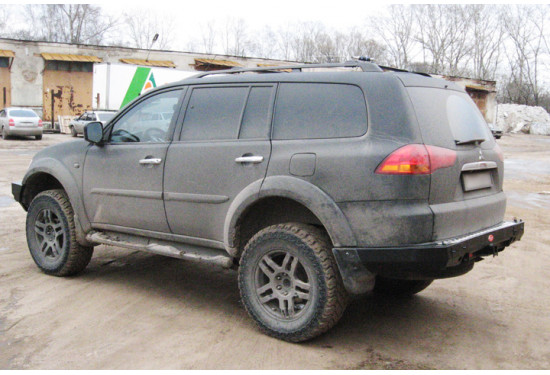 Бампер силовой задний OJ серии "ТРОФИ" для Mitsubishi Pajero Sport 2 с квадратом под фаркоп