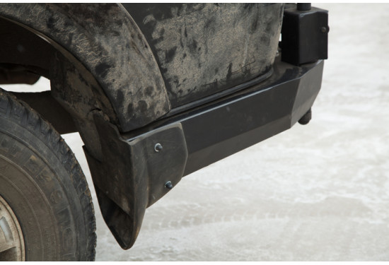 Бампер силовой задний OJ серии "ТРОФИ" для Mitsubishi Pajero Sport 2 с калиткой под запаску и квадратом под фаркоп