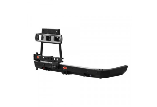 Бампер силовой задний OJ серии "ТРОФИ" для Mitsubishi Pajero Sport 2 с калиткой под запаску и квадратом под фаркоп