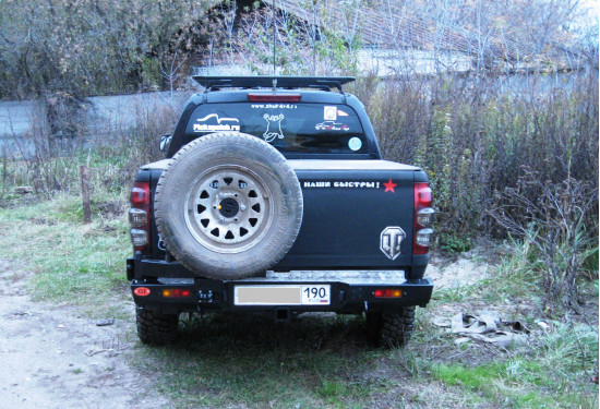 Бампер силовой задний OJ серии "ТРОФИ" для Great Wall Wingle 5 / Wingle 7 с калиткой под запаску и квадратом под фаркоп