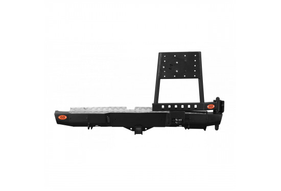 Бампер силовой задний OJ серии "ТРОФИ" для Nissan Navara D40 2010-2015 с калиткой под запаску и квадратом под фаркоп