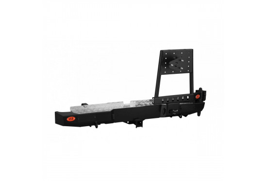 Бампер силовой задний OJ серии "ТРОФИ" для Nissan Navara D40 2010-2015 с калиткой под запаску и квадратом под фаркоп