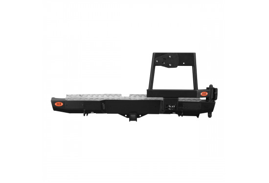 Бампер силовой задний OJ серии "ТРОФИ" для Nissan Navara D40 2010-2015 с калиткой под запаску и квадратом под фаркоп