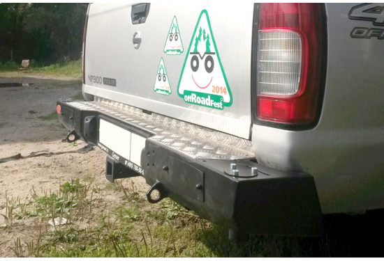 Бампер силовой задний OJ серии "ТРОФИ" для Nissan NP300 с квадратом под фаркоп