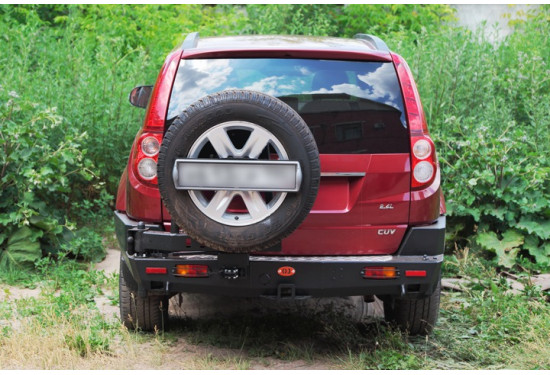 Бампер силовой задний OJ серии "ТРОФИ" для Great Wall Hover H3/H5 с калиткой под запаску и квадратом под фаркоп