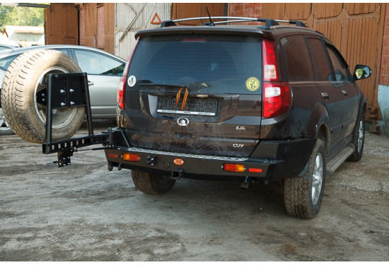 Бампер силовой задний OJ серии "ТРОФИ" для Great Wall Hover H3/H5 с калиткой под запаску и квадратом под фаркоп