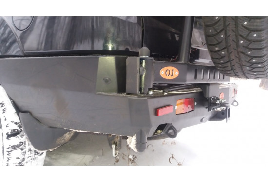 Бампер силовой задний OJ серии "ТРОФИ" для Great Wall Hover H3/H5 с калиткой под запаску и квадратом под фаркоп