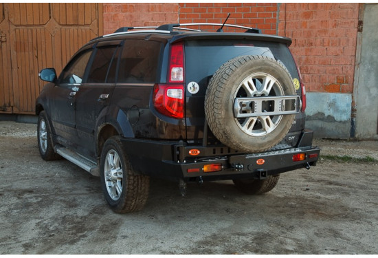 Бампер силовой задний OJ серии "ТРОФИ" для Great Wall Hover H3/H5 с калиткой под запаску и квадратом под фаркоп