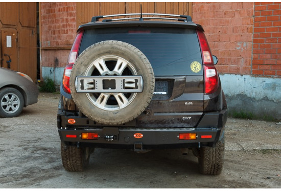 Бампер силовой задний OJ серии "ТРОФИ" для Great Wall Hover H3/H5 с калиткой под запаску и квадратом под фаркоп