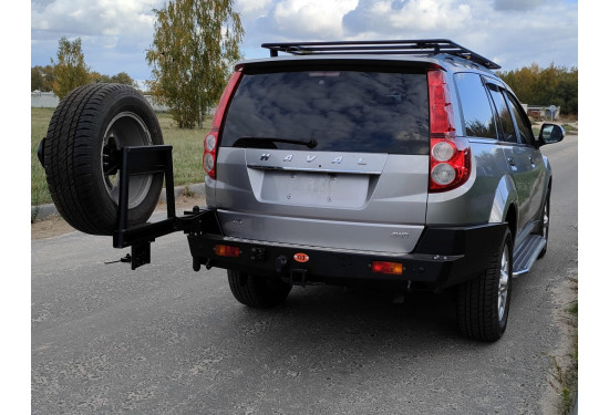 Бампер силовой задний OJ серии "ТРОФИ" для Great Wall Hover H3/H5 с калиткой под запаску и квадратом под фаркоп