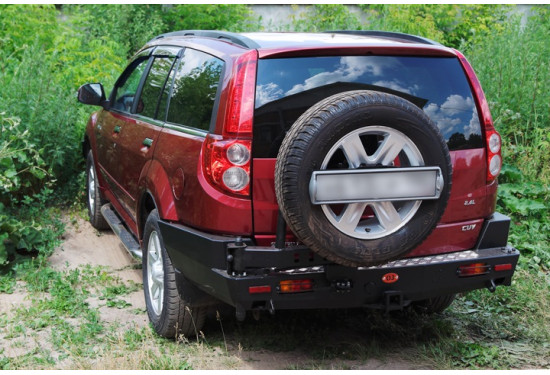 Бампер силовой задний OJ серии "ТРОФИ" для Great Wall Hover H3/H5 с калиткой под запаску и квадратом под фаркоп