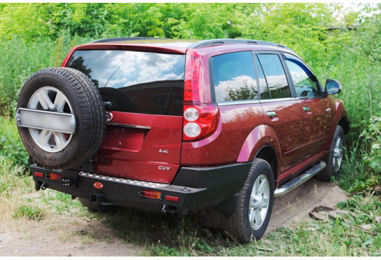 Бампер силовой задний OJ серии "ТРОФИ" для Great Wall Hover H3/H5 с калиткой под запаску и квадратом под фаркоп