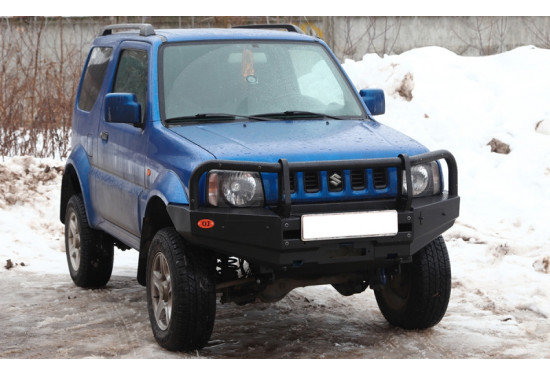 Бампер силовой передний OJ серии "ТРОФИ" для Suzuki Jimny 2005-2012 с кенгурином и местами под ПТФ