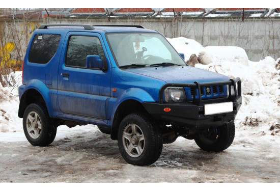 Бампер силовой передний OJ серии "ТРОФИ" для Suzuki Jimny 2005-2012 с кенгурином и местами под ПТФ