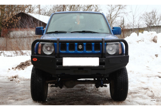 Бампер силовой передний OJ серии "ТРОФИ" для Suzuki Jimny 2005-2012 с кенгурином и местами под ПТФ