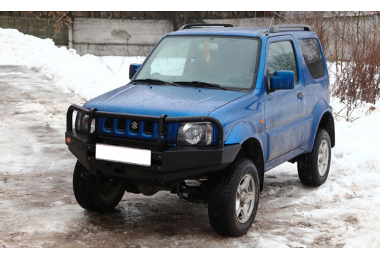 Бампер силовой передний OJ серии "ТРОФИ" для Suzuki Jimny 2005-2012 с кенгурином и местами под ПТФ