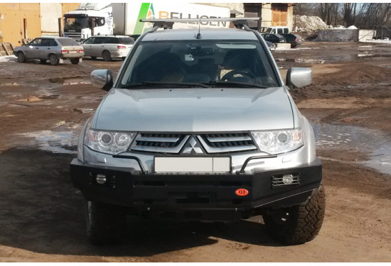 Бампер силовой передний OJ серии "ТРОФИ" для Mitsubishi Pajero Sport II 2008-2013 с противотуманными фарами