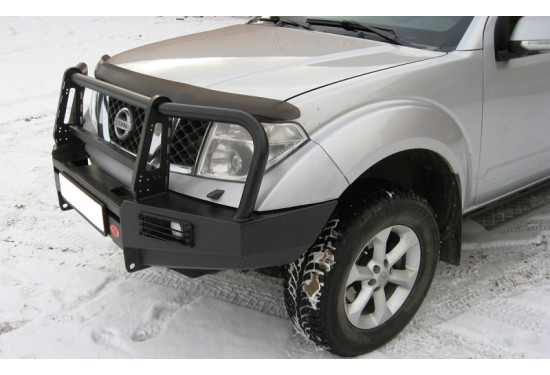 Бампер силовой передний OJ серии "ТРОФИ" для Nissan Navara D40 / Pathfinder R51 2004-2010 с кенгурином и противотуманными фарами