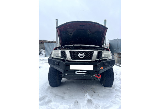 Бампер силовой передний OJ серии "ТРОФИ" для Nissan Navara D40 / Pathfinder R51 2010-2015 с противотуманными фарами
