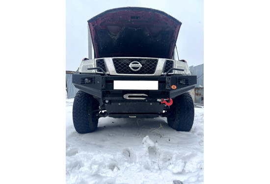 Бампер силовой передний OJ серии "ТРОФИ" для Nissan Navara D40 / Pathfinder R51 2010-2015 с противотуманными фарами