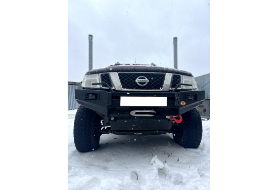 Бампер силовой передний OJ серии "ТРОФИ" для Nissan Navara D40 / Pathfinder R51 2010-2015 с противотуманными фарами
