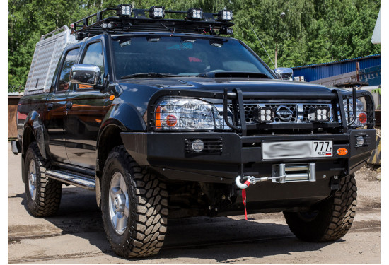 Бампер силовой передний OJ серии "ТРОФИ" для Nissan NP300 2010-2015 с кенгурином и ПТФ