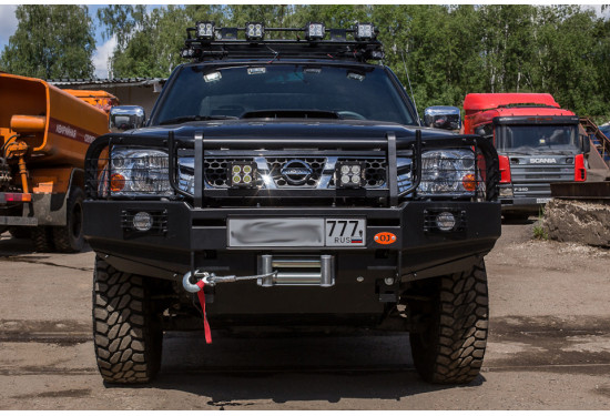 Бампер силовой передний OJ серии "ТРОФИ" для Nissan NP300 2010-2015 с кенгурином и ПТФ